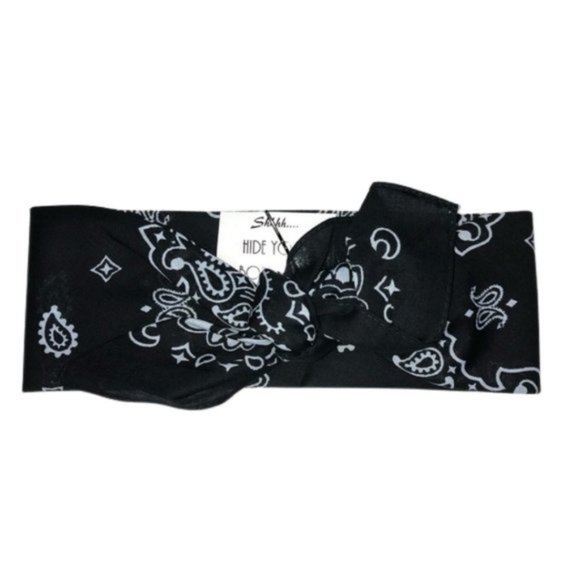 Black Paisley Rockabilly Bandana Tie Headband - Picture 7 of 13